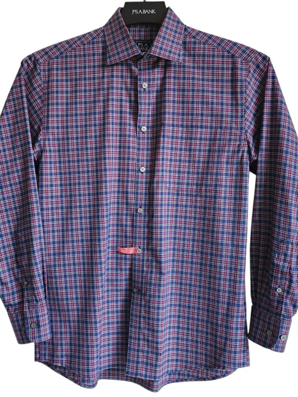 Small Casual Shirt Blue Burgundy Plaid Jos A Bank Traveler Traditional Fit S Sz